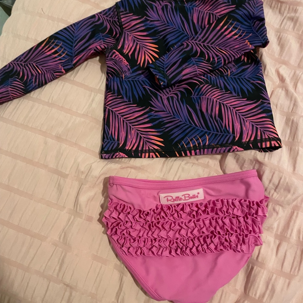 Ruffle Butts Pink and Purple Rashguard Set - Picture 2 of 3